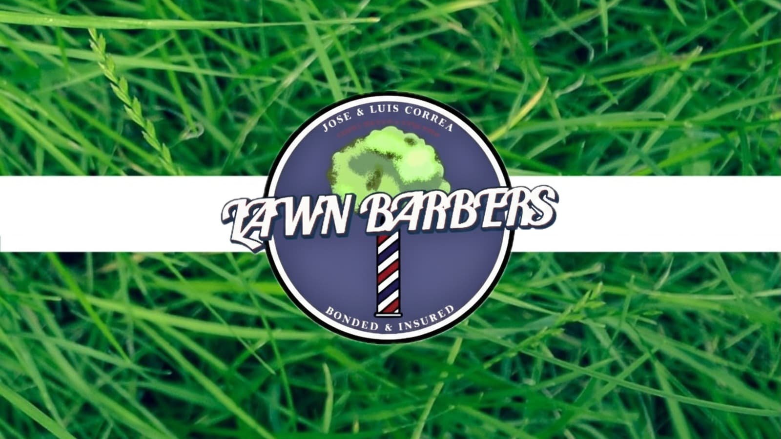 Oregon Lawn Barbers crest on grass — Lawn Barbers lettering under the white stripe
