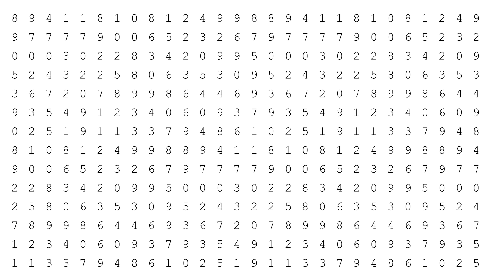 Grid of black digits on white — OfferEngine code-generation motif